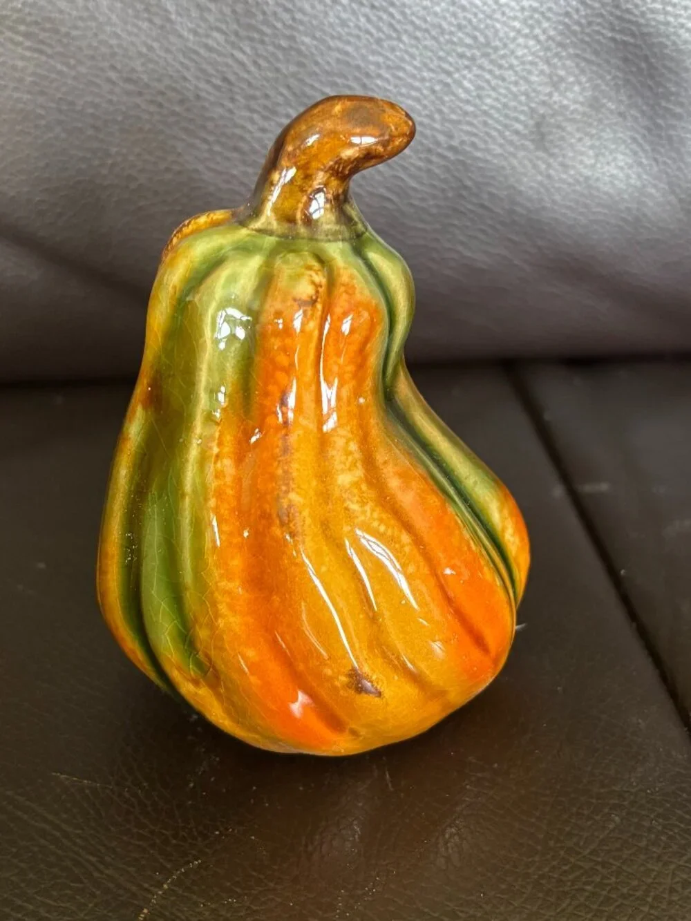 Set of 12 Mini Ceramic Gourds & Pumpkins | Orange & Green Fall Decor